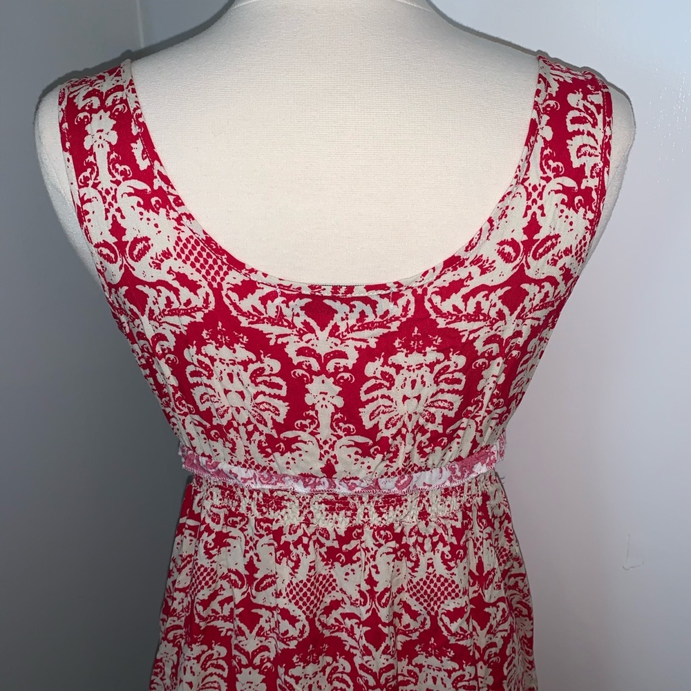 Women’s Ikat Maxi Dress Red & White M Long Sleeveless Summer Print Sz 8 10 - Picture 8 of 11